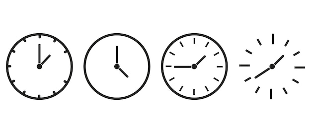 Icone dell'orologio e dell'ora vettoriali impostate design della collezione di icone degli orologi set orizzontale di icone dell'orologio analogico s
