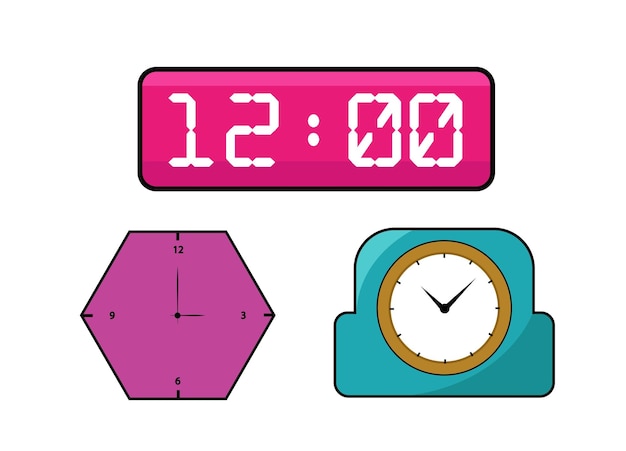 Vector time and clock icons in thin line style