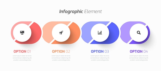 Vettore vector timeline infographic business con icona di etichetta a cerchio e 4 opzioni per la presentazione