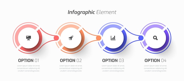 벡터 서클 라벨 라인 아이콘과 프레젠테이션을 위한 4가지 옵션과 함께  ⁇ 터 타임라인 인포그래픽 비즈니스