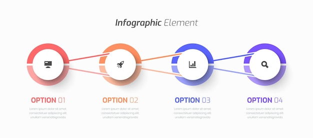벡터 서클 라벨 라인 아이콘과 프레젠테이션을 위한 4가지 옵션과 함께  ⁇ 터 타임라인 인포그래픽 비즈니스