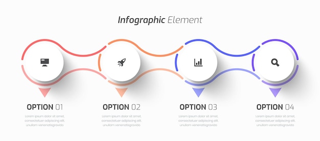 벡터 서클 라벨 라인 아이콘과 프레젠테이션을 위한 4가지 옵션과 함께  ⁇ 터 타임라인 인포그래픽 비즈니스