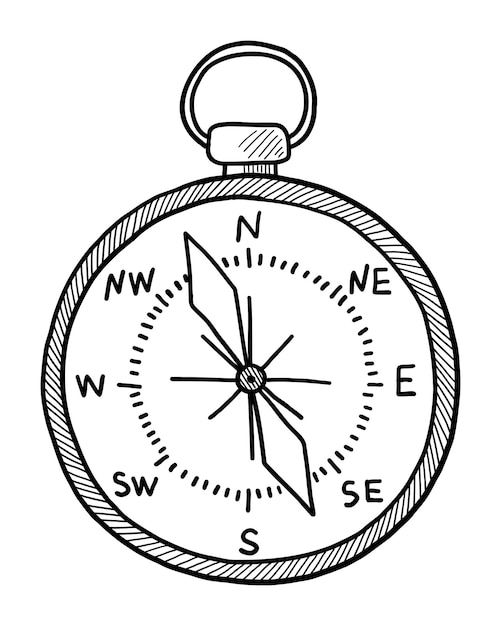 Vector tourist compass isolated on a white background doodle drawing by hand