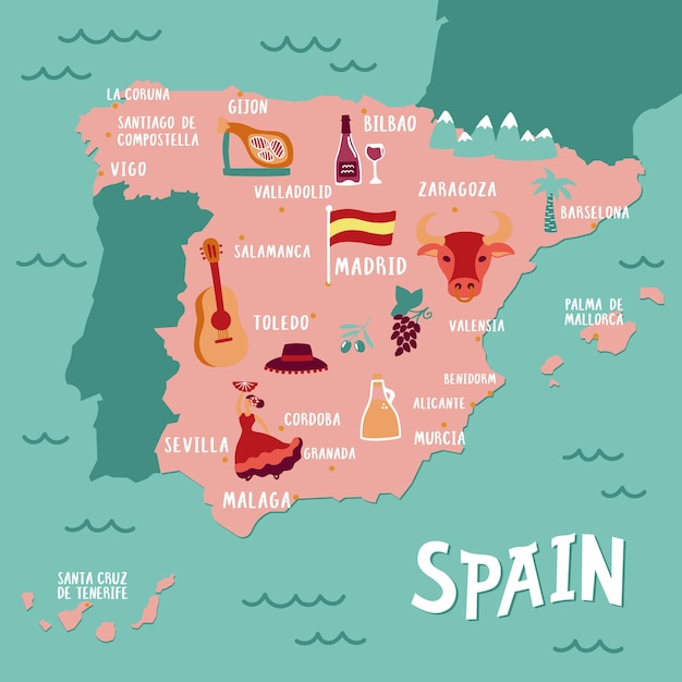 Vector vector tourist map of spain