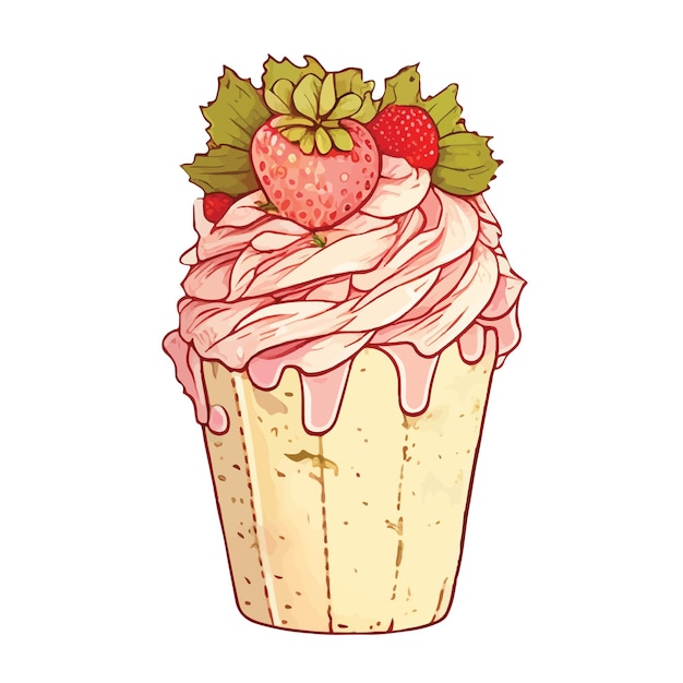 Vector traced illustration illustration Sweet dessert in realistic style with juicy strawberries
