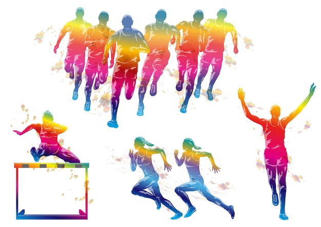 Vettore vector track athletes silhouette clipart illustration set isolato su uno sfondo bianco