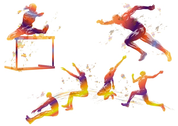 Vector vector track and field athletes silhouette set isolated on a white background