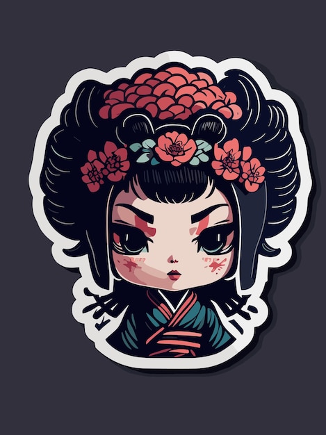 Vettore una vectoriale ragazza tradizionale giapponese con un kimono chibi artstyle illustrazione di design