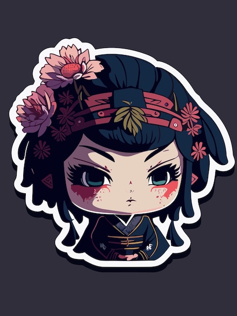 a vector traditional japanese vilage girl with a kimono chibi artstyle illustration design