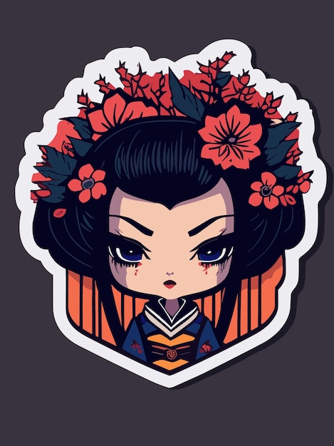 Vettore una donna di villaggio tradizionale giapponese con un kimono chibi artstyle illustrazione di design