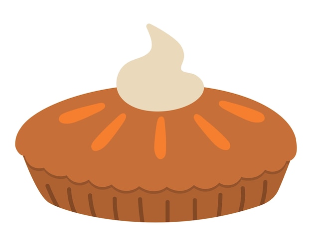 Vector traditional thanksgiving pumpkin pie side view autumn dessert isolated on white background cute funny illustration of fall holiday meal with cream