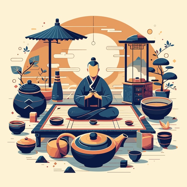 Vector vector tranquil tea ceremony