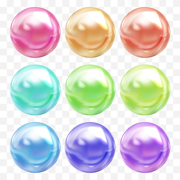 Vector transparent colorful pearl bubbles set on plaid background