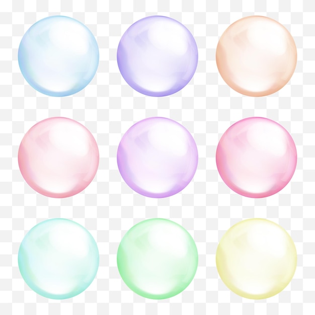 Vector transparent colorful soap bubbles set on plaid background collection