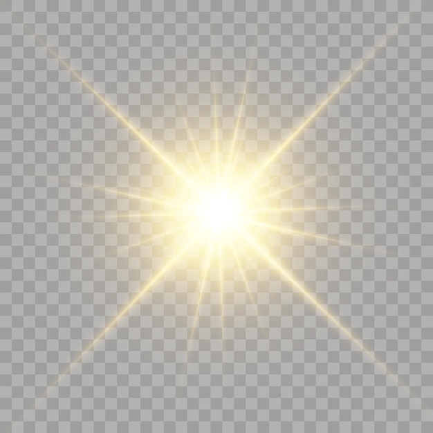 Векторный прозрачный солнечный свет со специальным световым эффектом бликов. Яркая красивая звезда. Свет от р