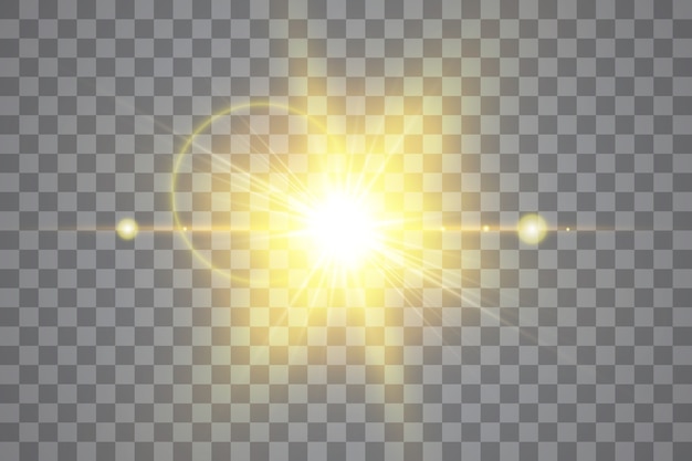 ベクトル透明日光特殊レンズフレアライト効果。孤立した太陽光線とスポットライト。