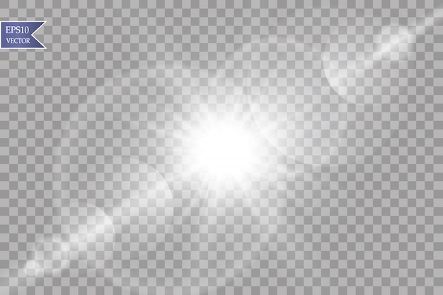 Вектор прозрачный эффект солнечного света специальный объектив вспышки света. солнечная вспышка с лучами и прожектором