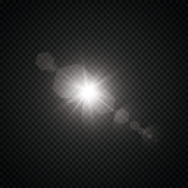 Векторный прозрачный солнечный свет со специальным световым эффектом бликов. Солнечная вспышка с лучами и прожектором. эп. 10