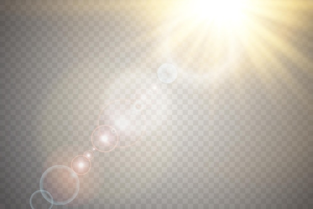 Vector transparent sunlight special lens flare light effect Sun flash with rays and spotlight