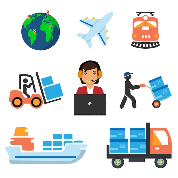 Vector transportation flat icons set