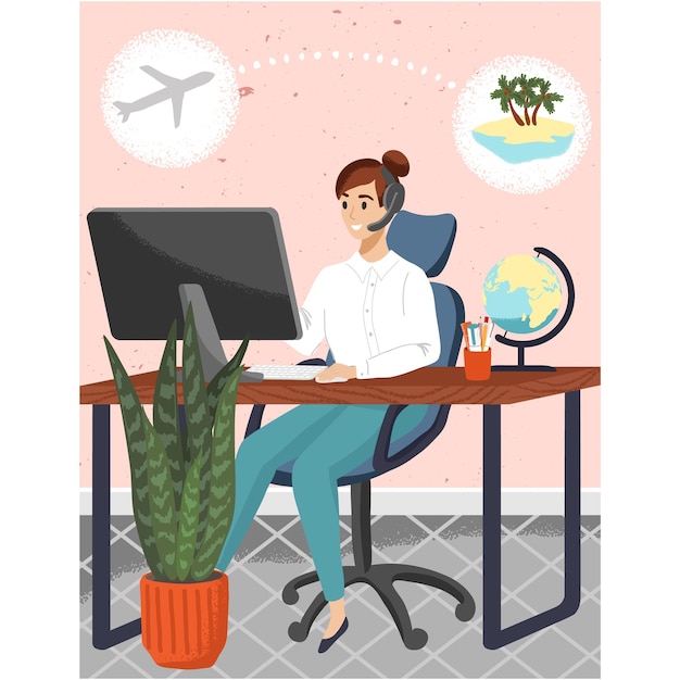 Vector travel agency agent operator in office