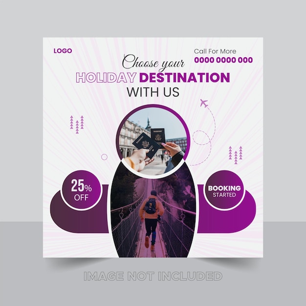 Vector travel holiday vacation social media post design