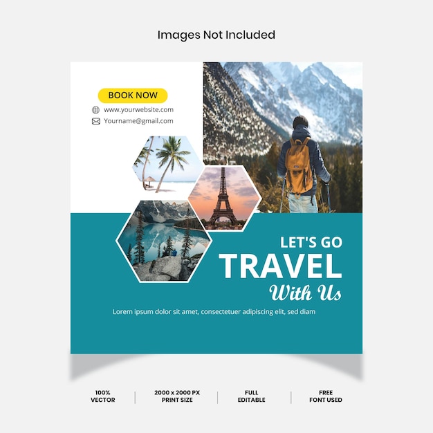 Vector vector travel tour instagram post or social media post template