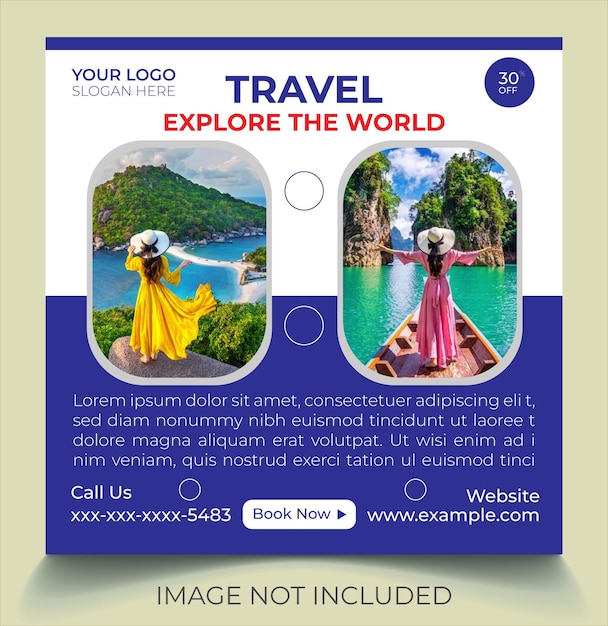 Vector travel and tourism Instagram post or social media post and flyer template design