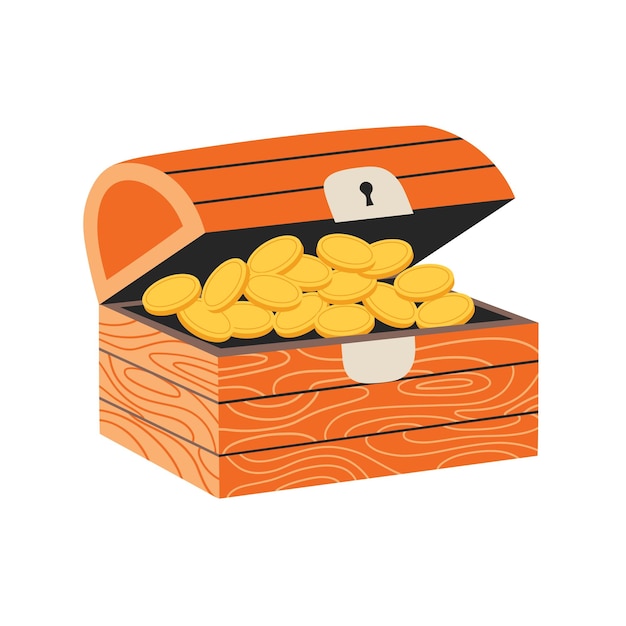 Vector treasure chest with gold coins Flat cartoon illustration