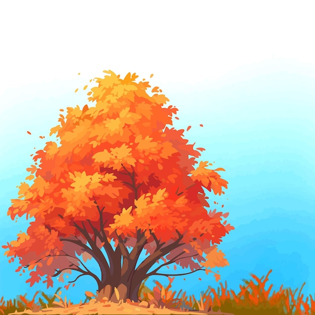 vector tree autumn season sky and grass