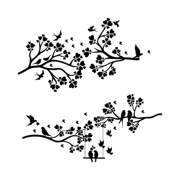 Vector vector tree and birds silhouette