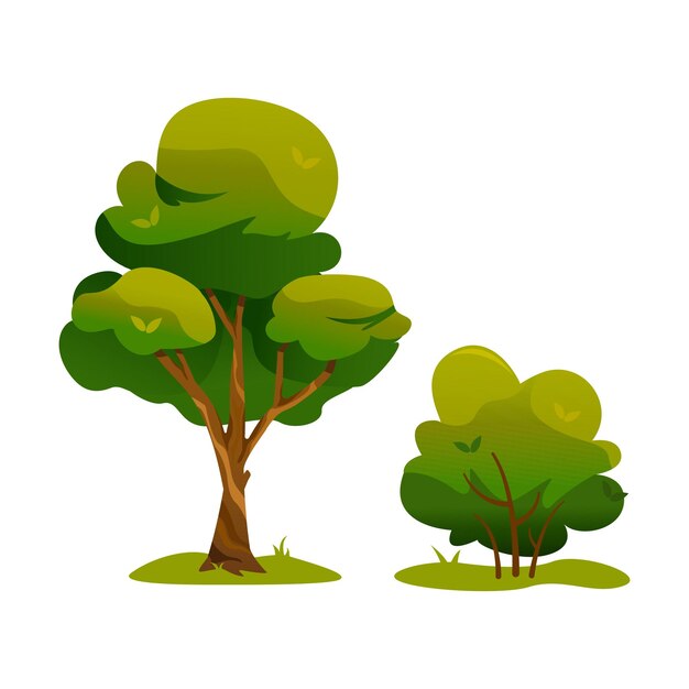 Vector tree and bush. Cartoony and bright.