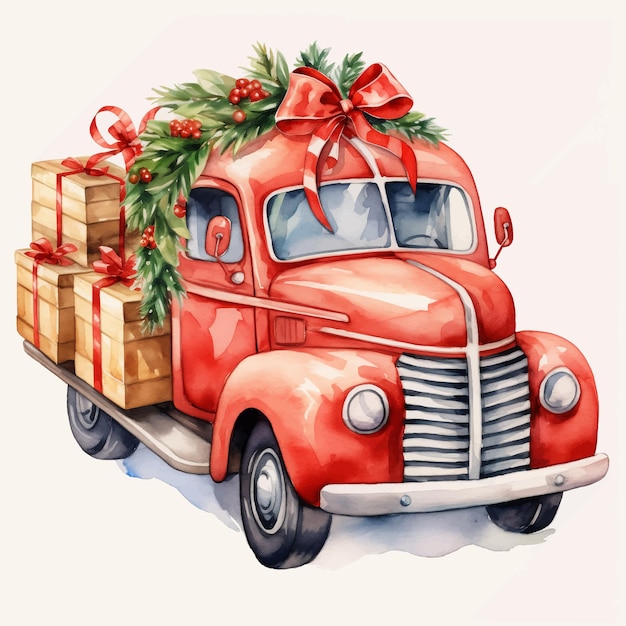 Vector tree delivery truck christmas background