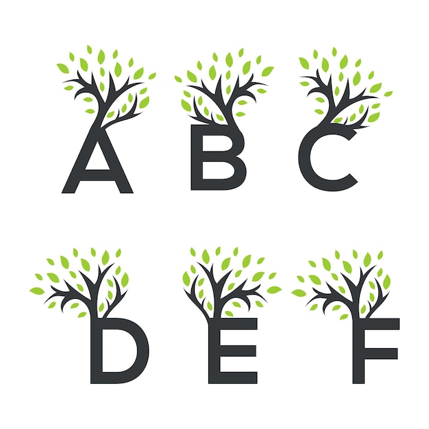 Vettore collezione di logo della lettera dell'albero di vettore