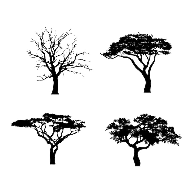 Vector vector tree silhouette oak dry wood african wood vector isolated background eps 10