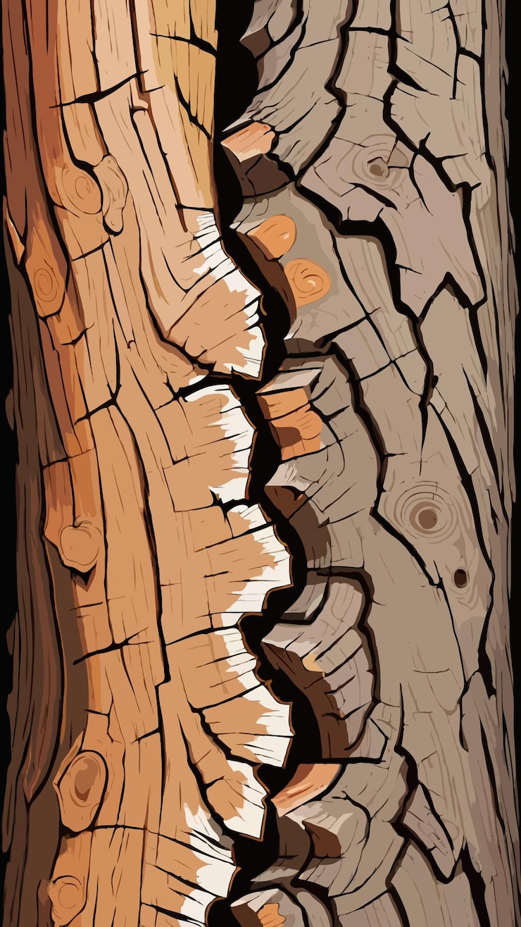 Vector vector of a tree trunk with a brown dry bark cartoon artwork background