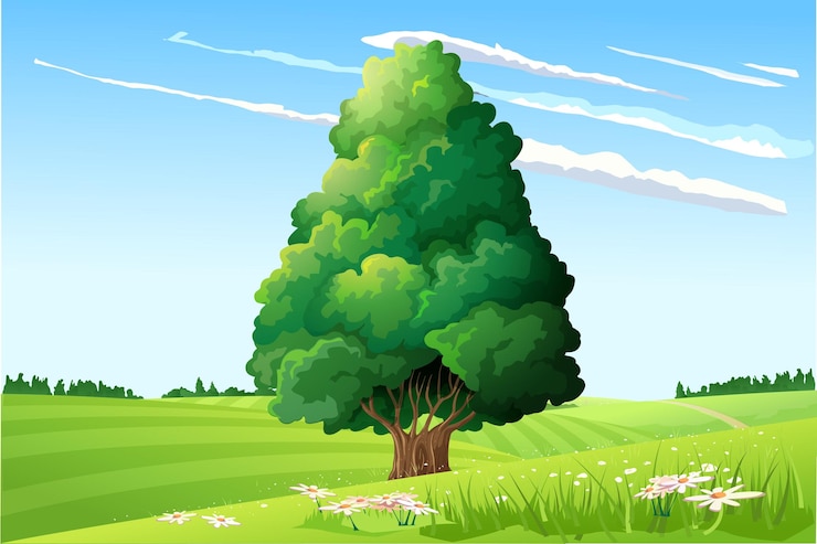 Vector vector tree with grass and sky