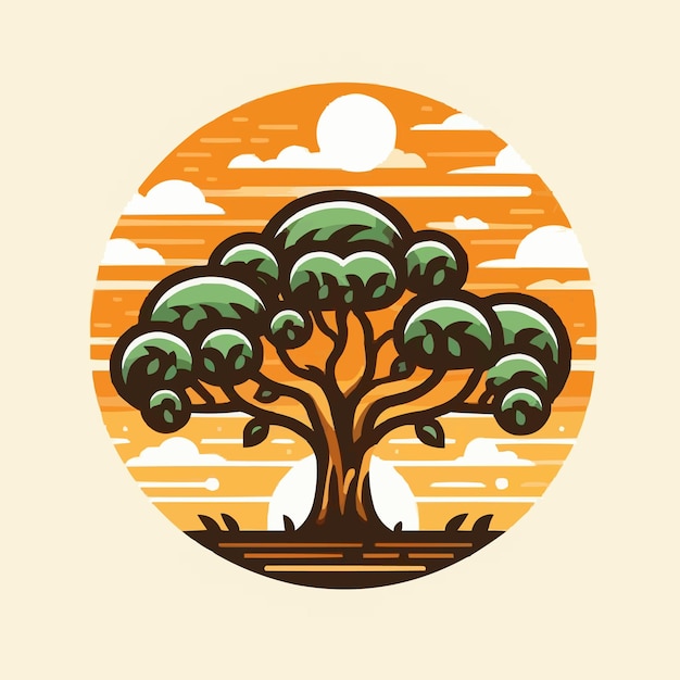 A vector tree with a sunset in the background