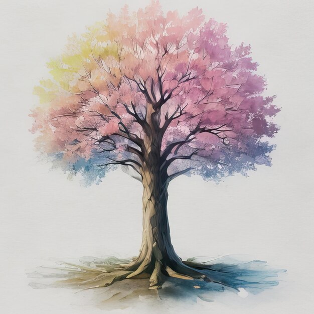 Vector vector trees collection in watercolor style