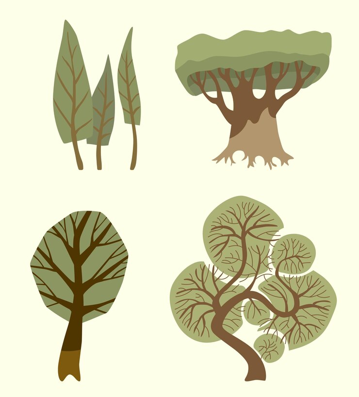Vector vector trees elements for forest flat cartoons