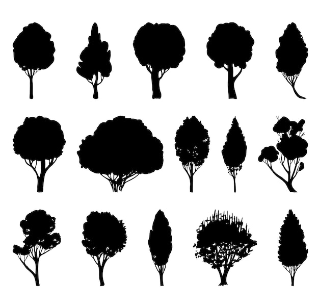 Sagome di alberi vettoriali clipart albero alberi neri per la stampa