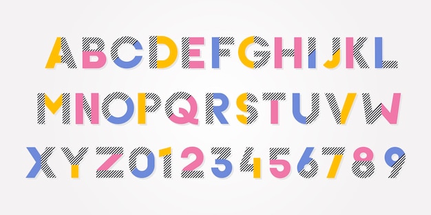 Vector trendy cheerful alphabet font and numbers