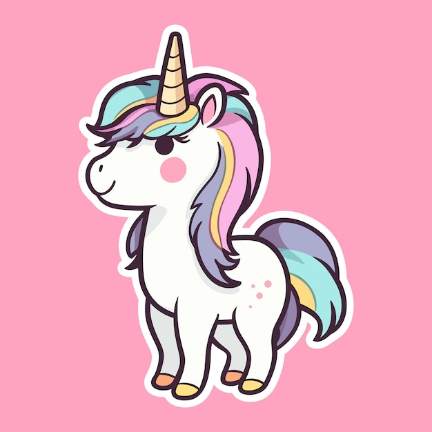 Vector vector trendy fairy cute cartoon beautiful unicorn character sticker isolated on white background