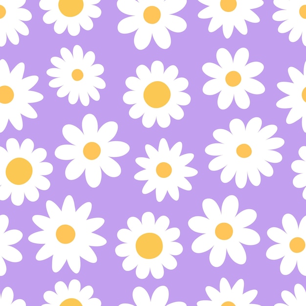 Vector trendy floral seamless pattern Retro 70s style hippie groovy daisy flowers background