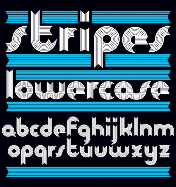 Vector trendy modern lowercase alphabet letters collection. Classic bold type font, script from a to z can be used for logo creation. Created using stripy ornate, parallel lines.