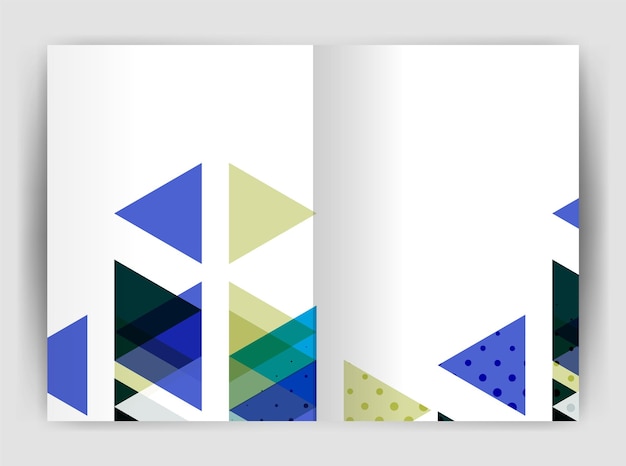 Vettore modello di stampa della copertina del rapporto annuale aziendale del triangolo vettoriale modello di brochure con layout astratto disegno della copertina rapporto annuale rivista volantino o opuscolo sfondo geometrico