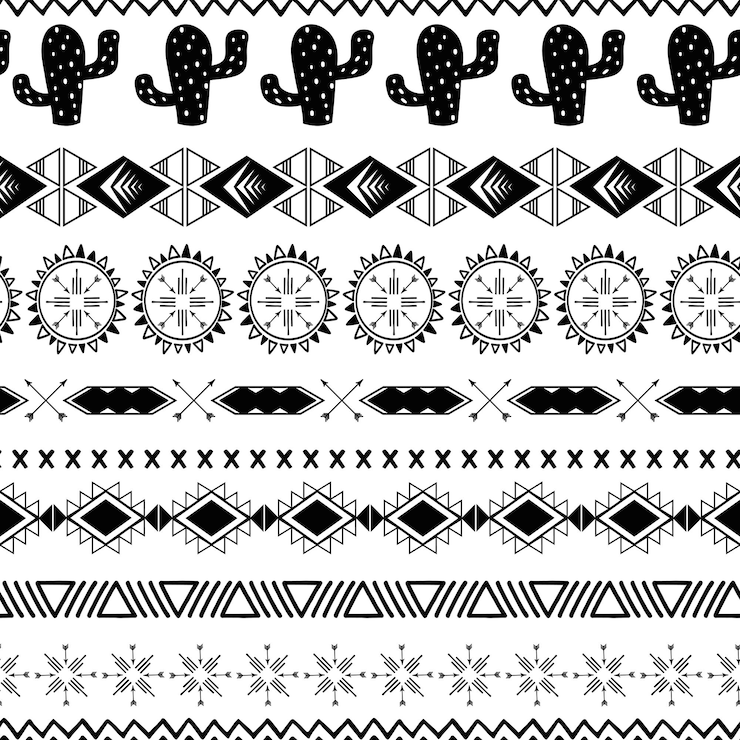 Vector vector tribal ethnic seamless pattern in black white colors aztec geometric background mexican ornament texture native american traditional design folk horizontal geometric print wallpaper wrap cloth