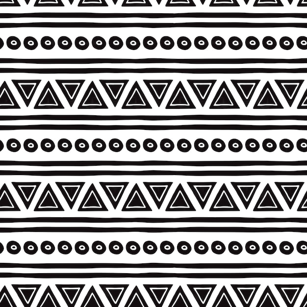 Vector tribal ethnic seamless pattern in black white colors aztec geometric background mexican ornament texture native american traditional design folk horizontal geometric print wallpaper wrap cloth