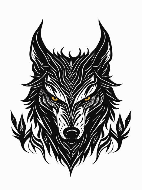 a vector tribal wolf head silhouette mythology logo monochrome design style artwork illustration