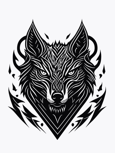 Vector a vector tribal wolf head silhouette mythology logo monochrome design style artwork illustration